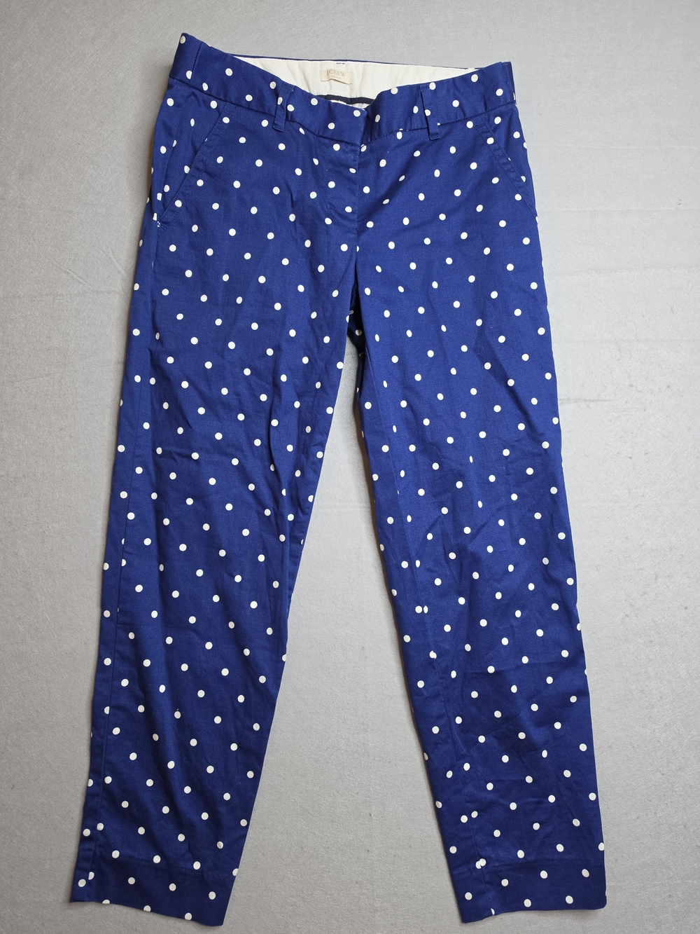 J. Crew Size 2 Royal Blue White Polka Dot Stretch Cropped Chino Capri Pants